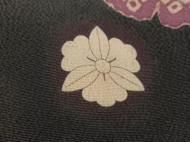 平和屋本店●アンティーク　大正ロマン　振袖　刺繍　鳳凰花文　暈し染め　黒地　金彩　正絹　逸品　AABL8824ph