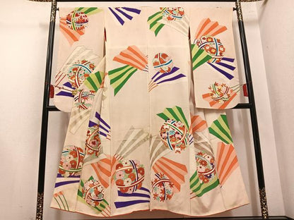 平和屋本店●アンティーク　大正ロマン　小振袖　二尺袖　草花文　金彩　正絹　逸品　AABL8826ph