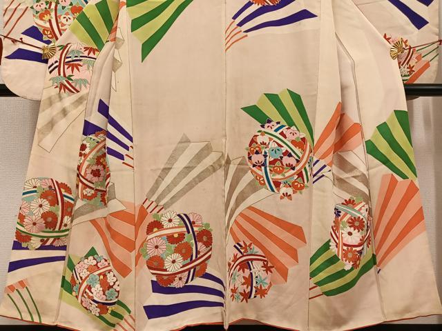 平和屋本店●アンティーク　大正ロマン　小振袖　二尺袖　草花文　金彩　正絹　逸品　AABL8826ph