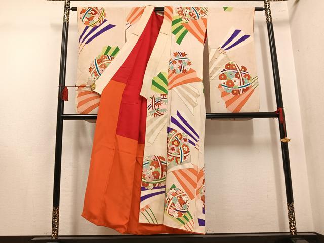 平和屋本店●アンティーク　大正ロマン　小振袖　二尺袖　草花文　金彩　正絹　逸品　AABL8826ph