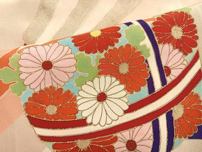 平和屋本店●アンティーク　大正ロマン　小振袖　二尺袖　草花文　金彩　正絹　逸品　AABL8826ph