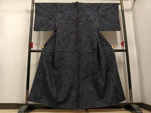 平和屋着物●結城紬　80亀甲　雪輪花文　正絹　逸品　AABL8834ph