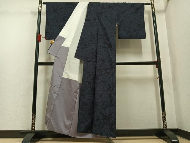 平和屋着物●結城紬　80亀甲　雪輪花文　正絹　逸品　AABL8834ph