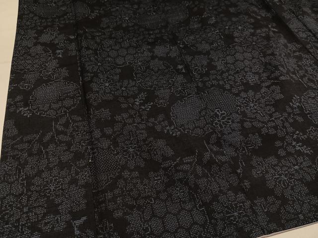平和屋着物●結城紬　80亀甲　雪輪花文　正絹　逸品　AABL8834ph