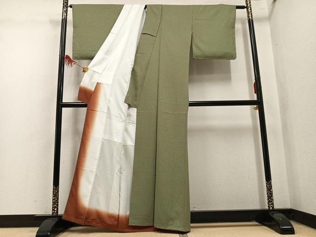 平和屋着物●江戸小紋　笹竹文　鬼しぼ縮緬　正絹　逸品　AABL8837ph