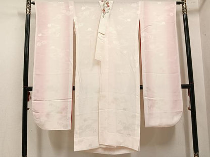 平和屋着物●振袖用長襦袢　無双仕立て　流水花地紋　暈し染め　半衿刺繍　正絹　逸品　AABL8843ph