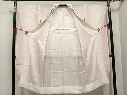 平和屋着物●振袖用長襦袢　無双仕立て　流水花地紋　暈し染め　半衿刺繍　正絹　逸品　AABL8843ph