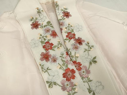 平和屋着物●振袖用長襦袢　無双仕立て　流水花地紋　暈し染め　半衿刺繍　正絹　逸品　AABL8843ph