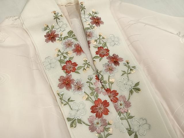 平和屋着物●振袖用長襦袢　無双仕立て　流水花地紋　暈し染め　半衿刺繍　正絹　逸品　AABL8843ph