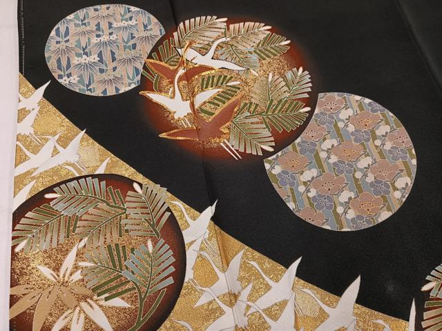 平和屋着物●豪華黒留袖　作家物　駒刺繍　松竹梅群れ鶴文　金彩　正絹　逸品　未使用　AABL8853ph