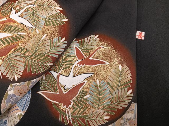 平和屋着物●豪華黒留袖　作家物　駒刺繍　松竹梅群れ鶴文　金彩　正絹　逸品　未使用　AABL8853ph