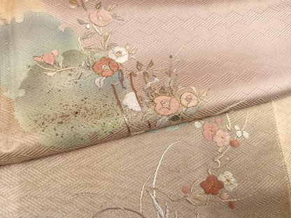 平和屋着物●訪問着　刺繍　雪輪枝梅文　暈し染め　金彩　正絹　逸品　未使用　AABL8854ph