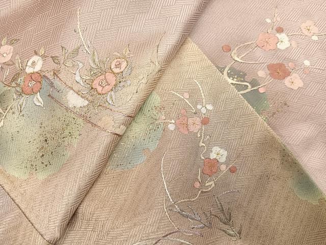 平和屋着物●訪問着　刺繍　雪輪枝梅文　暈し染め　金彩　正絹　逸品　未使用　AABL8854ph