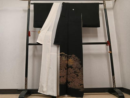 平和屋着物●豪華黒留袖　寿光織　風景樹林文　金糸　正絹　逸品　AABL8859ph