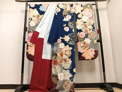 平和屋着物●豪華振袖　草花文　金彩　正絹　逸品　AABL8862ph