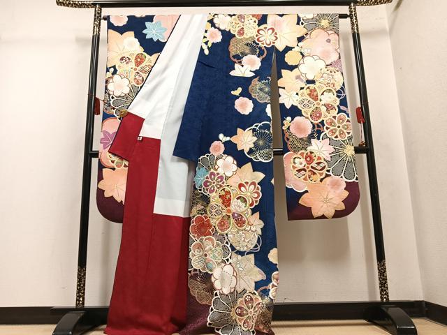 平和屋着物●豪華振袖　草花文　金彩　正絹　逸品　AABL8862ph