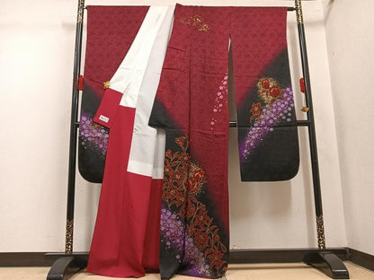 平和屋着物●豪華振袖　絞り　草花文　暈し染め　金彩　やまと誂製　正絹　逸品　AABL8869ph