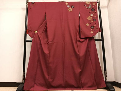 平和屋着物●小振袖　二尺袖　花蝶文　梅　銀彩　洗える着物　AABL8871ph