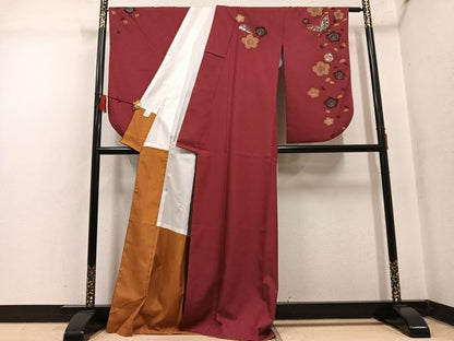 平和屋着物●小振袖　二尺袖　花蝶文　梅　銀彩　洗える着物　AABL8871ph