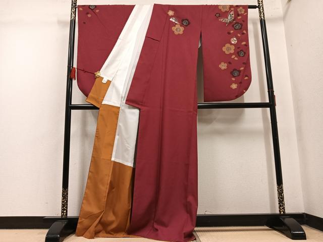 平和屋着物●小振袖　二尺袖　花蝶文　梅　銀彩　洗える着物　AABL8871ph