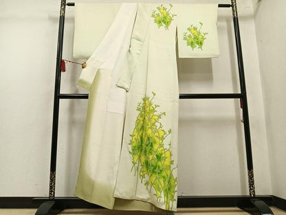 平和屋着物●訪問着　刺繍　草木文　暈し染め　正絹　逸品　AABL8875ph