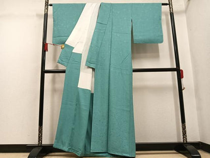 平和屋着物●上質な色無地　松竹梅地紋　千草色　正絹　逸品　未使用　AABL8878ph