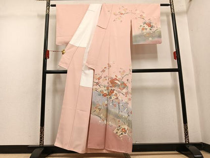 平和屋着物●訪問着　駒刺繍　地紙花文　暈し染め　金彩　正絹　逸品　未使用　AABL8879ph