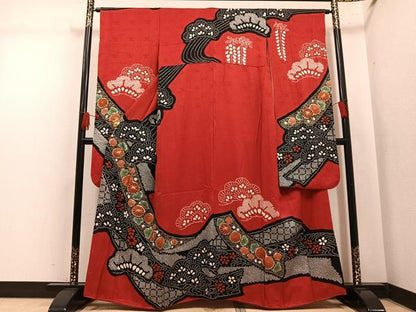 平和屋着物●豪華振袖　絞り　駒刺繍　草花文　金彩　正絹　逸品　AABL8880ph