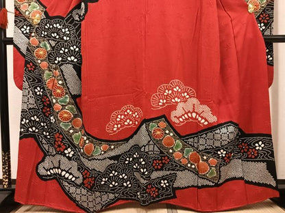平和屋着物●豪華振袖　絞り　駒刺繍　草花文　金彩　正絹　逸品　AABL8880ph