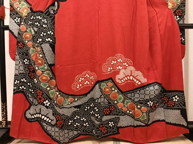 平和屋着物●豪華振袖　絞り　駒刺繍　草花文　金彩　正絹　逸品　AABL8880ph