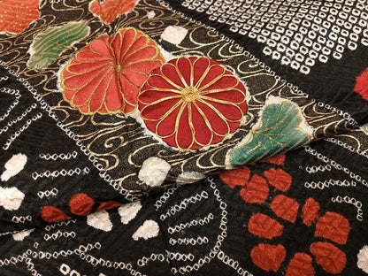 平和屋着物●豪華振袖　絞り　駒刺繍　草花文　金彩　正絹　逸品　AABL8880ph