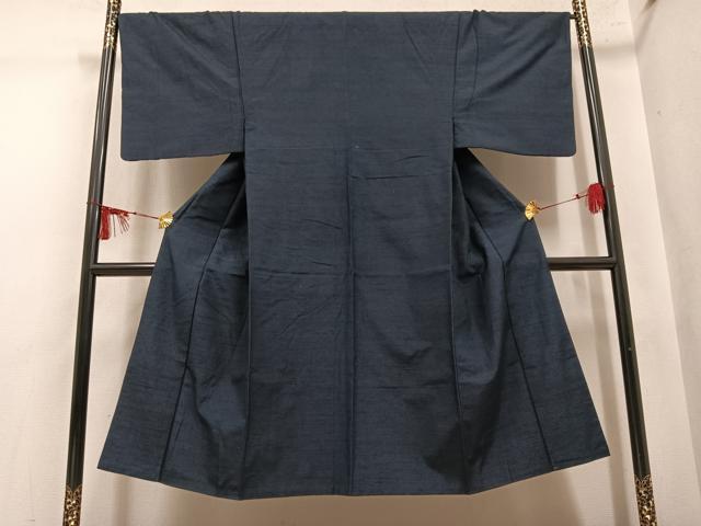 平和屋着物●男性　紬　色無地　藍鉄色　正絹　逸品　AABL8883ph