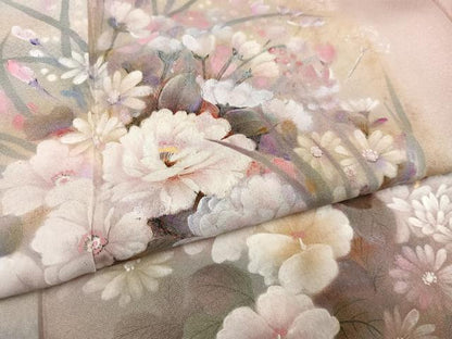 平和屋着物●訪問着　手描き　草花文　暈し染め　正絹　逸品　AABL8885ph