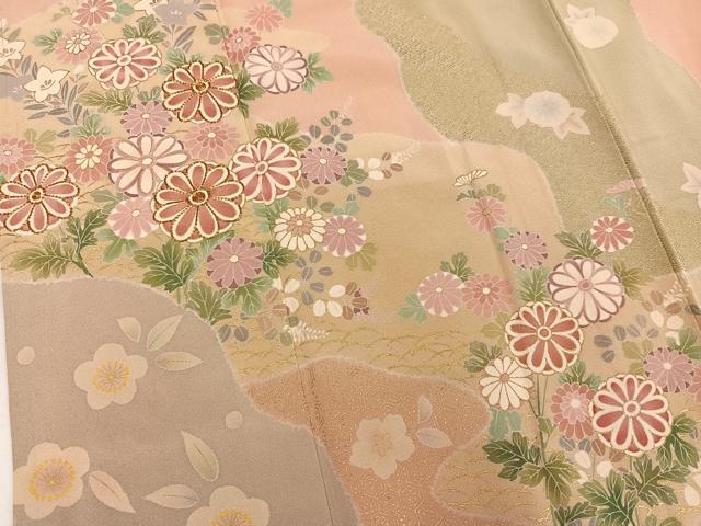 平和屋着物●訪問着　作家物　駒刺繍　草花文　金彩　正絹　逸品　未使用　AABL8887ph