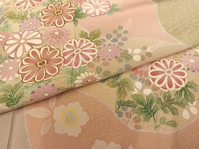 平和屋着物●訪問着　作家物　駒刺繍　草花文　金彩　正絹　逸品　未使用　AABL8887ph