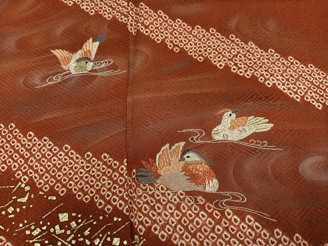 平和屋着物●訪問着　絞り　刺繍　鴛鴦文　暈し染め　正絹　逸品　AABL8888ph