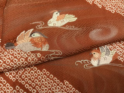 平和屋着物●訪問着　絞り　刺繍　鴛鴦文　暈し染め　正絹　逸品　AABL8888ph