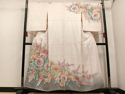 平和屋着物●名門　藤娘きぬたや・総絞り　訪問着　草花文　暈し染め　正絹　逸品　AABL8890ph