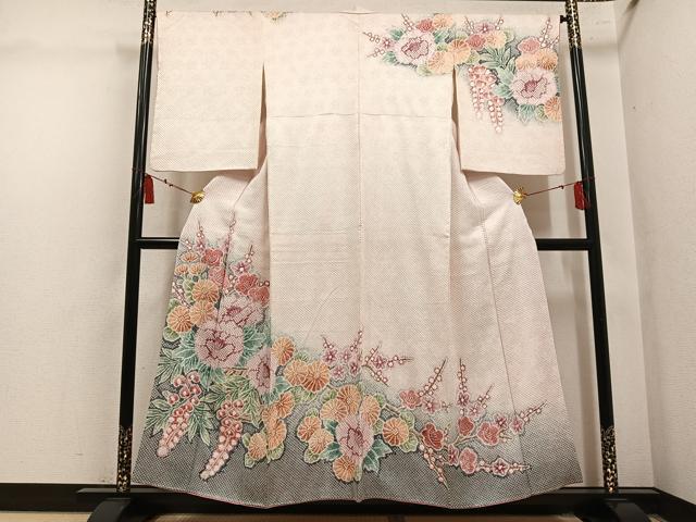 平和屋着物●名門　藤娘きぬたや・総絞り　訪問着　草花文　暈し染め　正絹　逸品　AABL8890ph