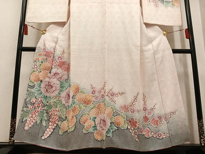 平和屋着物●名門　藤娘きぬたや・総絞り　訪問着　草花文　暈し染め　正絹　逸品　AABL8890ph