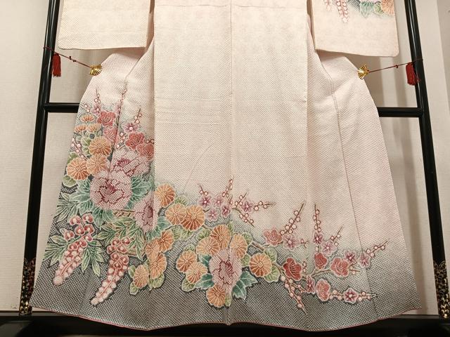 平和屋着物●名門　藤娘きぬたや・総絞り　訪問着　草花文　暈し染め　正絹　逸品　AABL8890ph