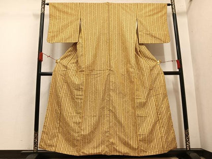 平和屋着物●花織　紬　間道　正絹　逸品　AABL8892ph