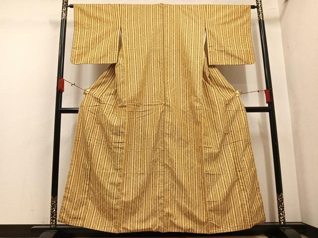 平和屋着物●花織　紬　間道　正絹　逸品　AABL8892ph