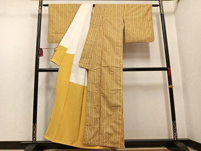 平和屋着物●花織　紬　間道　正絹　逸品　AABL8892ph