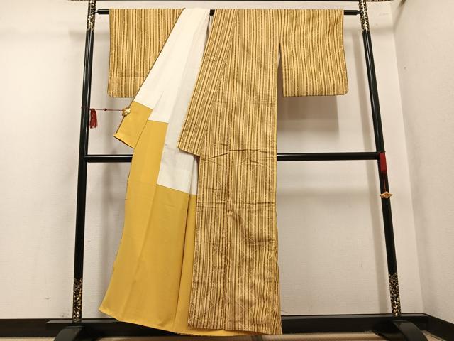 平和屋着物●花織　紬　間道　正絹　逸品　AABL8892ph