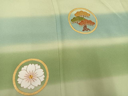 平和屋着物●訪問着　駒刺繍　草花丸文　暈し染め　金彩　正絹　逸品　AABL8896ph