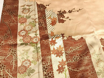 平和屋着物●豪華色留袖　刺繍　草花文　金彩　正絹　逸品　AABL8897ph