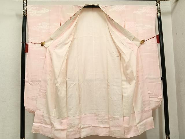 平和屋着物●振袖用長襦袢　袷　青海波地紋　半衿刺繍　正絹　逸品　AABL8906ph