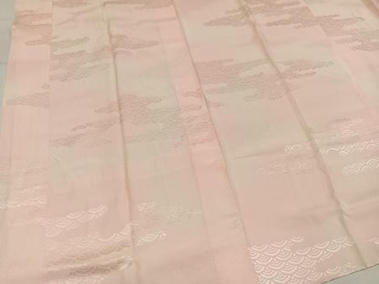平和屋着物●振袖用長襦袢　袷　青海波地紋　半衿刺繍　正絹　逸品　AABL8906ph