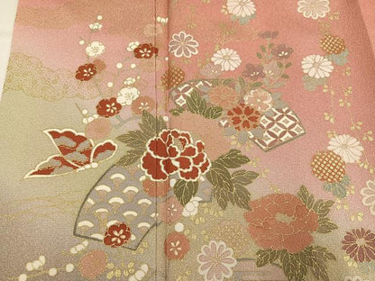平和屋着物●訪問着　地紙花蝶文　暈し染め　金彩　正絹　逸品　AABL8908ph